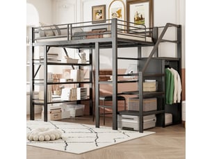 Lit mezzanine 140x200 cm <strong>MERAX</strong>  <strong>lit enfant noir</strong> coloris noir