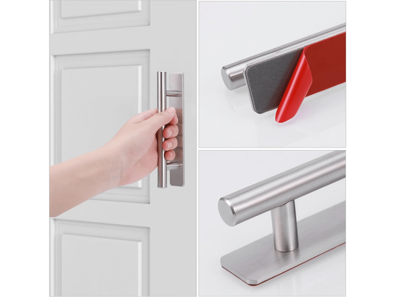  2 poignées adhésives pour meubles - en acier inoxydable sans perçage, pour armoires, réfrigérateurs, tiroirs et portes coulissantes  - Conforama E