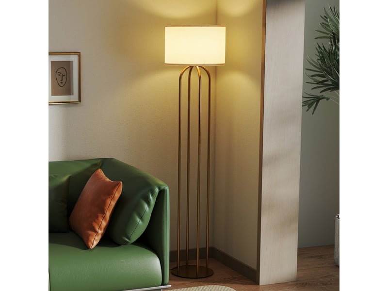  Lampadaire sur pied de salon, lampe sur pied avec abat-jour en lin et interrupteur à pied, ø 38 x 161 cm, doré et beige  - Conforama D