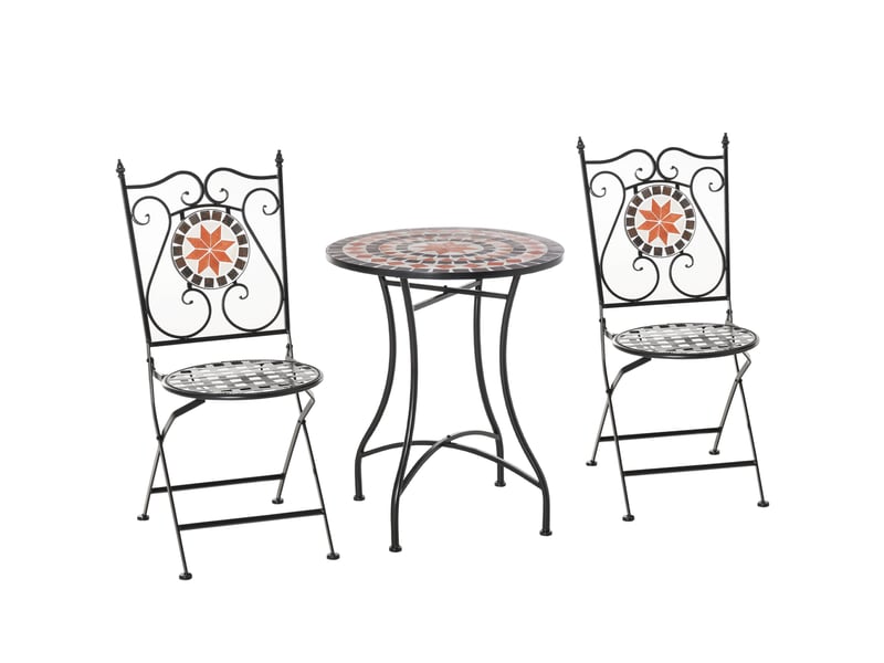 Ensemble de mobilier de jardin 3 pièces comprenant 2 chaises pliantes et 1 table basse, en métal et céramique. - Conforama B