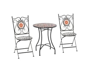 Ensemble de mobilier de jardin 3 pièces comprenant 2 chaises pliantes et 1 table basse, en métal et céramique.