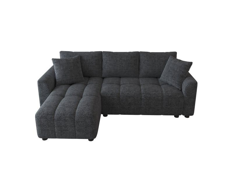 Canapé d’angle modulable, 3 places, avec 2 coussins et coffre de rangement girs en chenille - Conforama A