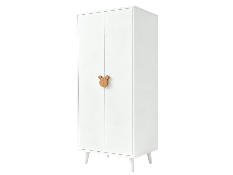 Armoire 2 portes avec penderie et rangement inférieur, poignées fantaisie, en mdf blanc, 70 × 55 × 170 cm - Conforama A