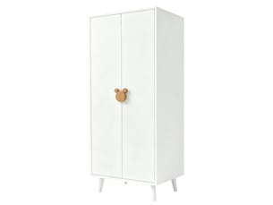 Armoire 2 portes avec penderie et rangement inférieur, poignées fantaisie, en mdf blanc, 70 × 55 × 170 cm