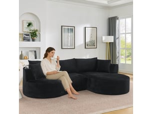 Canapé 3 places avec méridienne droite design incurvé velours côtelé doux porte-gobelets
