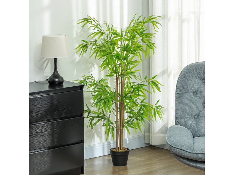  Plante artificielle bambou 150 cm verte en plastique avec pot et mousse décorative, idéale pour intérieur et extérieur  - Conforama B