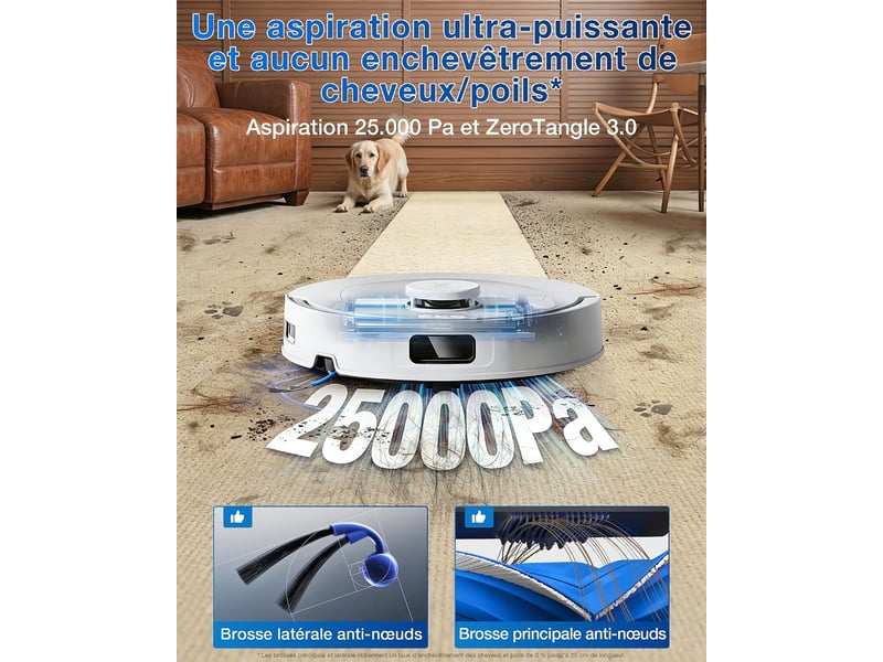 ECOVACS DEEBOT T30e Omni Robot Aspirateur Laveur, 25000Pa, ZeroTangle 3.0, Triple V, Station Omni 25000Pa, ZeroTangle 3.0 - Conforama B