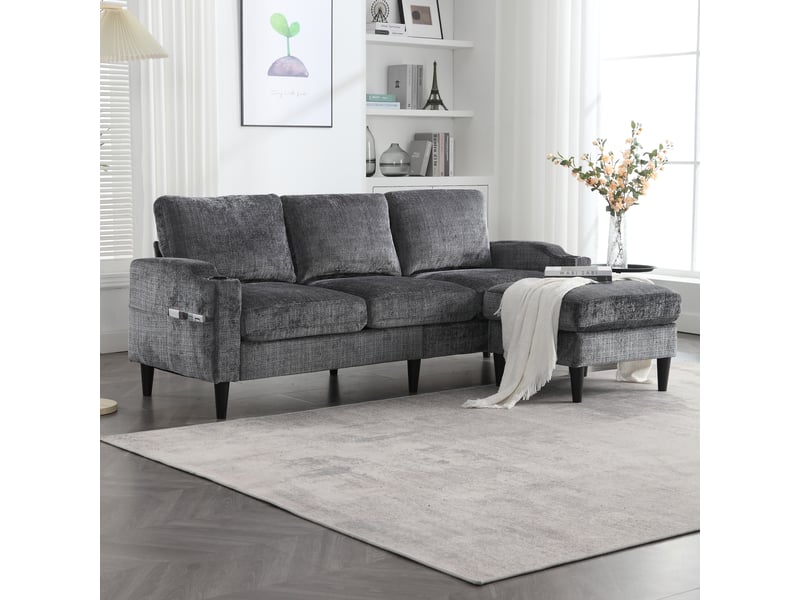  Canapé d'angle réversible fixe 4 places tissu gris canapé d'angle gris - Conforama E