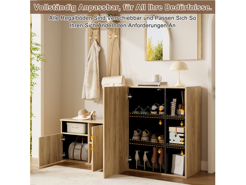 Meubles d'entrée 4 en 1 avec miroir, crochets, meuble à chaussures et banc, pour entrée, noir et naturel, 120 × 35 × 123 cm - Conforama D