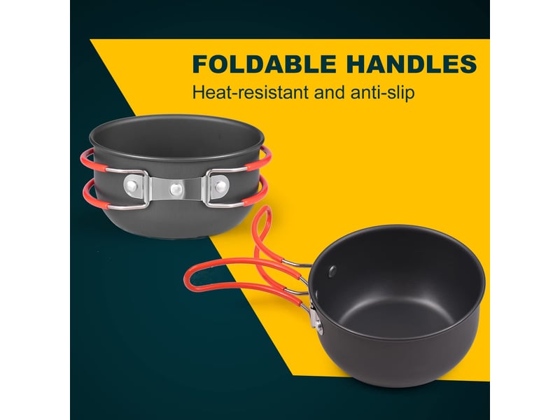  Ustensile de cuisine de camping, ensemble de cuisine d'extérieur portable avec réchaud de camping, casserole en aluminium antiadhésive pour c  - Conforama E