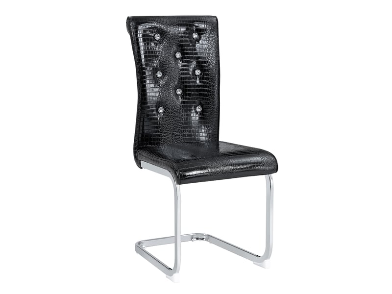  Lot de 2 chaises de salle à manger,effet crocodile avec pieds chromés,pvc,noir  - Conforama A