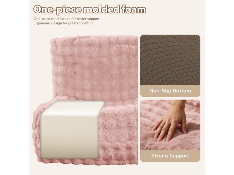  Fauteuil pouf chenille avec dossier ergonomique et assise souple pour salon et chambre, en flanelle rose  - Conforama C