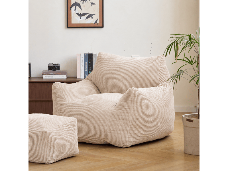  Nordlys - pouf de salon et repose pieds en velours côtelé velours côtelé beige  - Conforama D