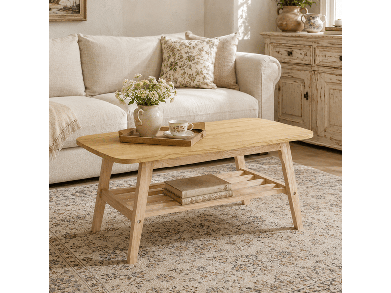  Table basse 100 cm bois massif coloris bois avec rangement double usage salon bureau evarich - Conforama B