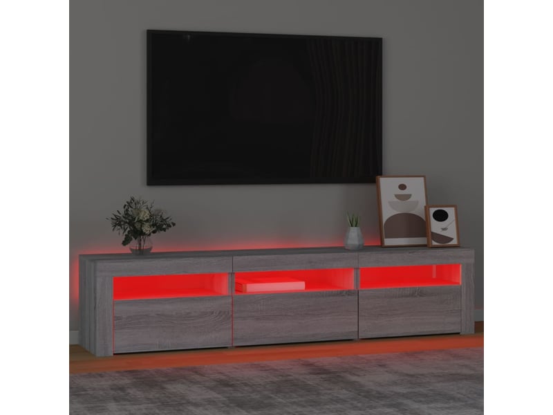  Meuble tv - banc tv - meuble de rangement avec lumières led sonoma gris 180x35x40 cm  - Conforama E