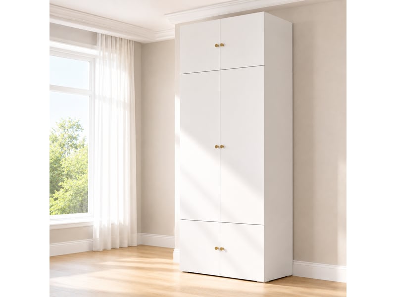  Armoire blanche 90x50x200 cm à portes battantes avec 1 penderie et 5 compartiments pour chambre et bureau  - Conforama E