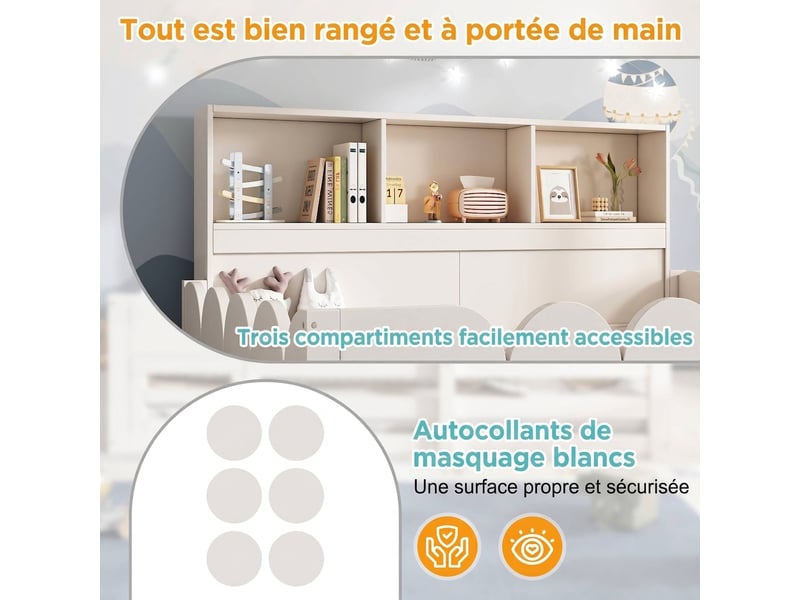  Lit au sol enfant 140x190 blanc en bois avec barrière et porte  - Conforama D