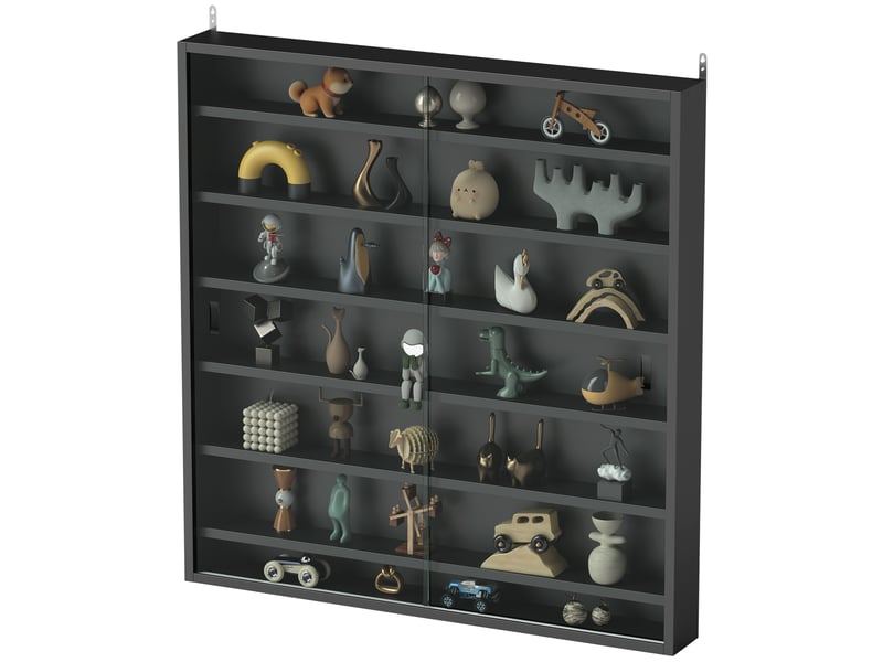  Tableau d'affichage en bois à 6 niveaux réglable avec portes vitrées, 80 x 9,5 x 83 cm, noir  - Conforama B