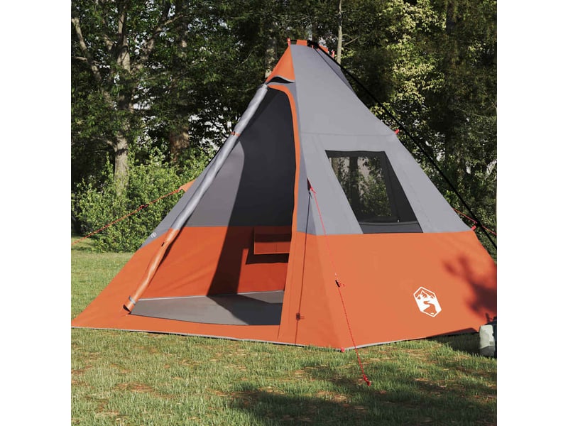 Tente tipi, tente de camping 6 personne imperméable gris et orange taffetas - Conforama C