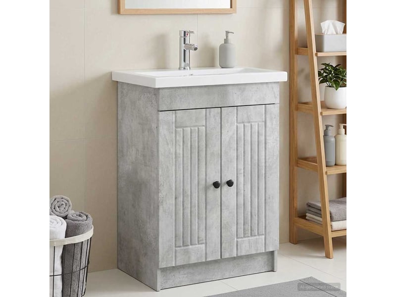  Armoire sous évier de salle de bain, meuble de rangement gris béton shl6063  - Conforama B