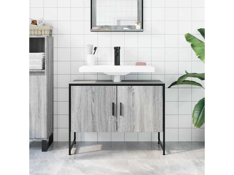  Armoire lavabo salle de bain, meuble de rangement sonoma gris bois d'ingénierie  - Conforama C