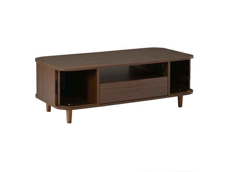  Table basse avec 1 tiroir et 2 portes, table salon en bois couleur noyer, 100x50x35 cm  - Conforama D