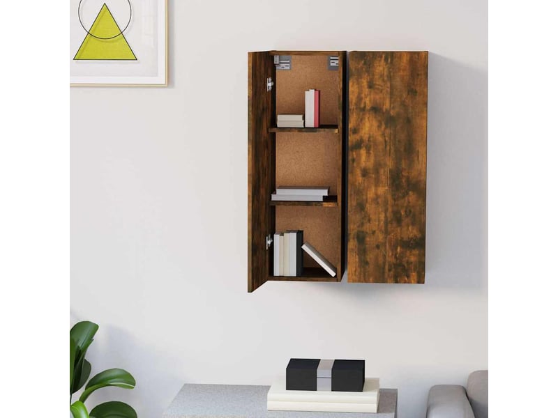  Lot de 2 meuble tv bas salon chêne fumé 30,5x30x90 cm bois d'ingénierie  - Conforama C