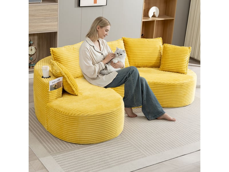Canapé cord doux respirant porte-gobelet intégré poche de rangement mousse haute densité coussins inclus compressé prêt à l'emploi - Conforama B