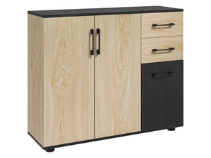 Meuble buffet de rangement cuisine 2 placards étagère réglable 2 tiroirs 90 x 30 x 75,5 cm naturel noir
