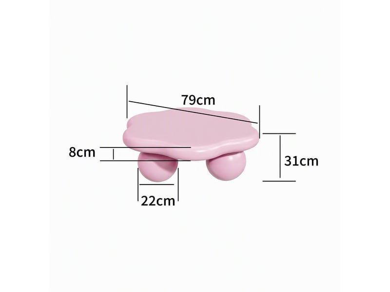  Table basse forme pétale 79x79x31 cm rose avec pieds sphériques  - Conforama C