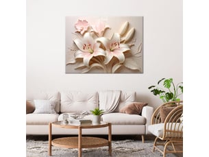 Tableau moderne, lys blancs et roses en relief 3d 120x80