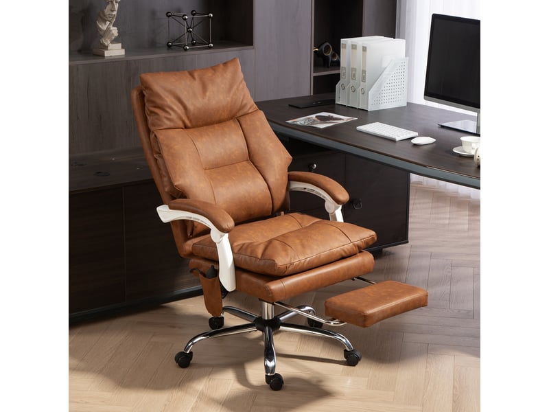 Chaise bureau ergonomique fauteuil de bureau en pu soutien lombaire gonflable dossier inclinable hauteur réglable marron - Conforama C