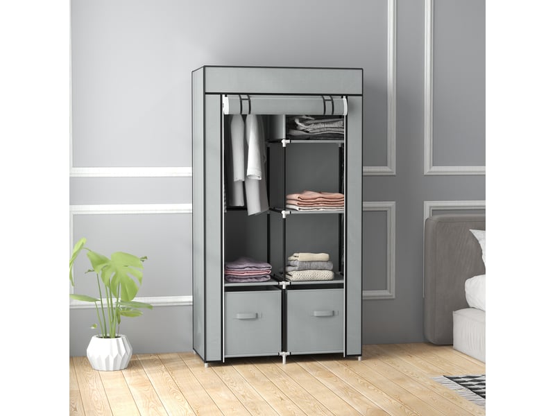  Armoire en tissu gain de place avec penderie, 5 étagères et fermeture éclair, gris clair  - Conforama C