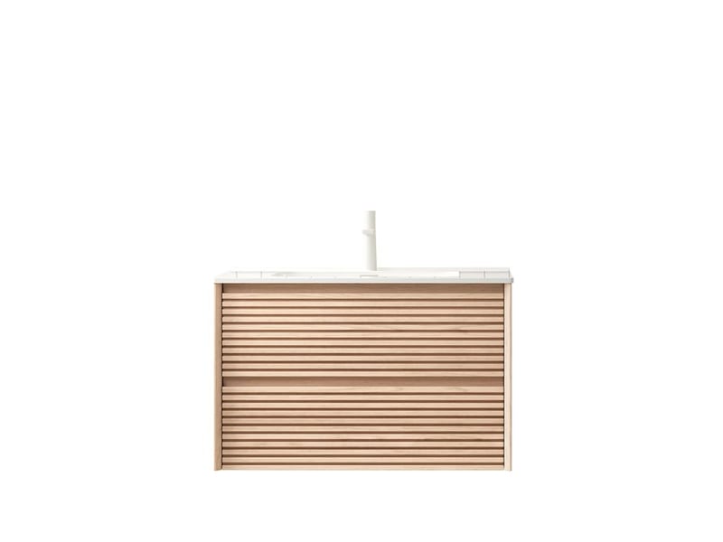  Meuble sous vasque - bron - 81cm - céramique blanche - finition noyer - 2 tiroirs 81x46.5x51.5cm - Conforama E