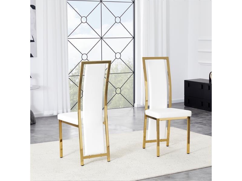  Chaises de salle à manger lot de 2 44.00×42.70×109.00 cm en métal et pu blanc et doré chicfurn  - Conforama B