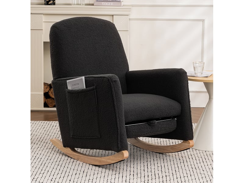 044 fauteuil à bascule avec repose-pieds, fauteuil relax avec ottomane, fauteuil à bascule pour intérieur avec haut dossier, tissu teddy gris foncé - Conforama C