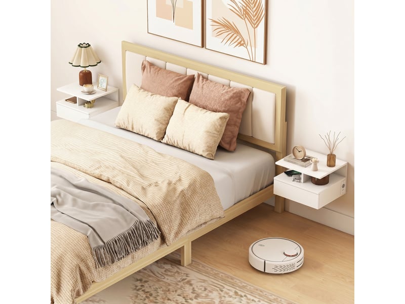  Ensemble de 2 tables de chevet suspendues pour chambre à coucher, 40 x 35 x 30 cm, blanches  - Conforama D