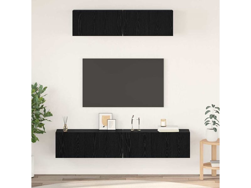  Ensemble meuble tv - banc tv - meuble de rangement 4 pcs chêne noir bois d'ingénierie  - Conforama B