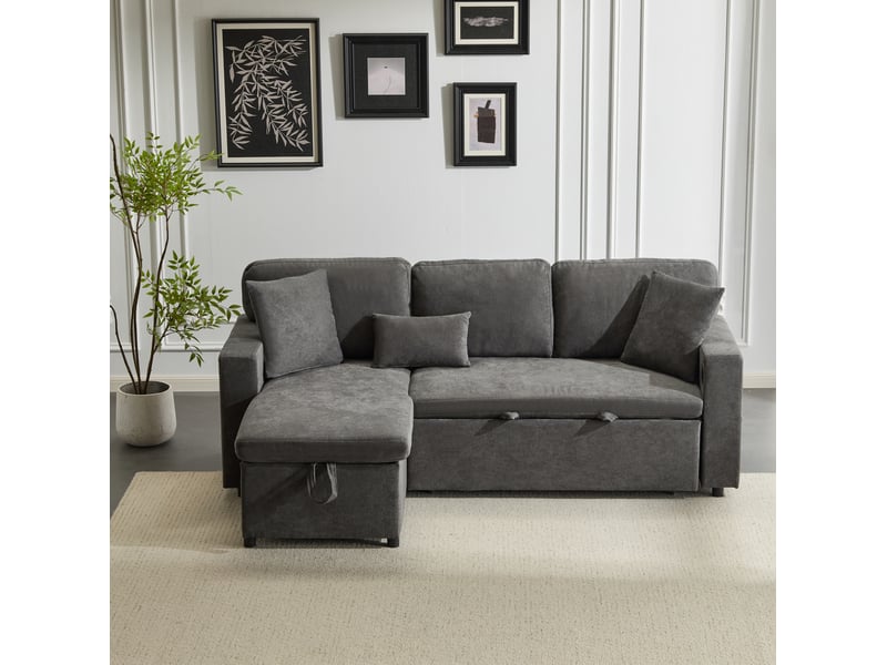 Canapé d'angle convertible 214x131x87 cm réversible avec rangement intégré mdf gris foncé - Conforama C