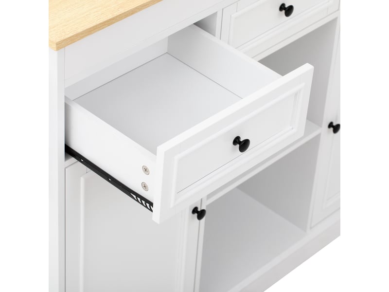 Îlot de cuisine mobile,112-188x45x92 cm,avec rangement,mdf,blanc et naturel - Conforama E
