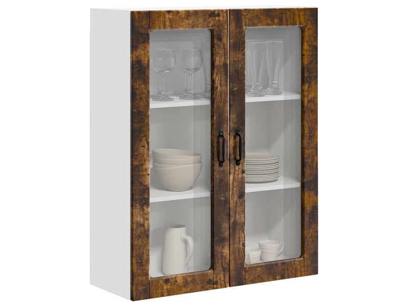  Meuble mural de cuisine, cabinet en verre mural chêne fumé 80x31x100cm shl7953  - Conforama C