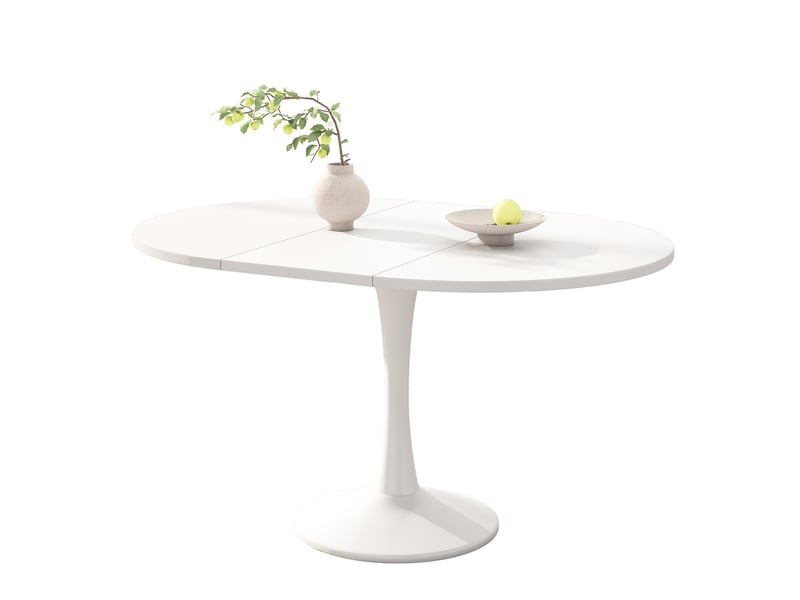  Table à manger extensible ovale 100–140 x 100 x 75 cm, avec plateau extensible, bords arrondis, style moderne, blanc  - Conforama A