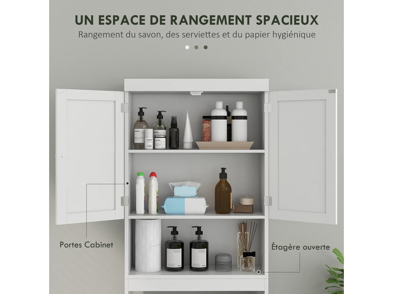  Armoire de rangement dessus des toilettes, meuble de salle de bain placard 2 portes étagère blanc 58,5l x 23l x 170h cm  - Conforama D