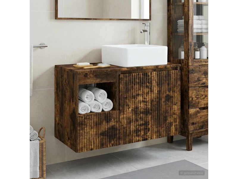  Ensemble de mobilier de salle de bain 2 pc chêne fumé cf64088  - Conforama B