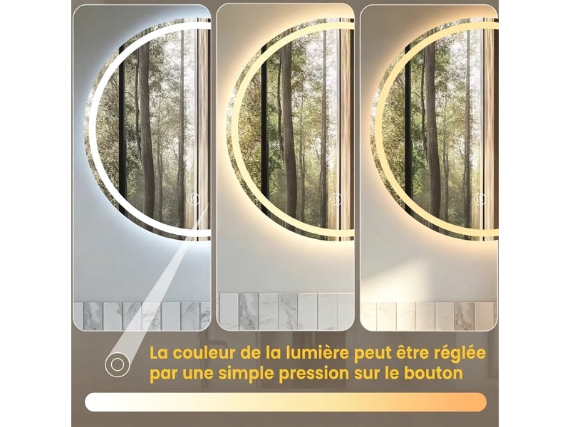  Miroir de salle de bain rond 80x80 cm, miroir lumineux led mural  - Conforama C