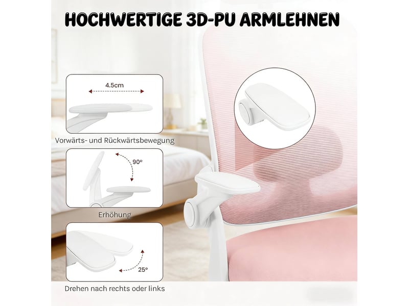  Fauteuil de bureau classique 63.5x47 cm dossier haut métal rose  - Conforama D