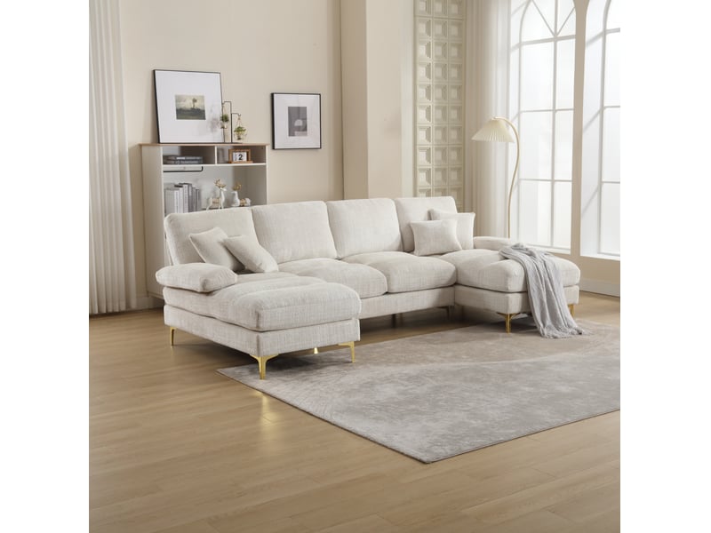 Canapé panoramique modenvie 4 places en u 272 x 136 cm chenille beige pieds en métal - Conforama D