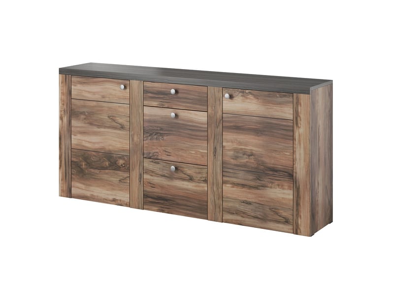 Ensemble de 5 meubles de salon collection santiago. Coloris noyer et noir effet bois. - Conforama E