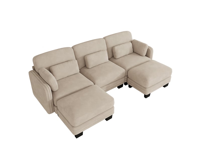  Canapé modulable en u - 3 places - 2 ottomans - tissu chenille - structure en bois massif - mobilier de salon - brun clair CozyNest - Conforama A