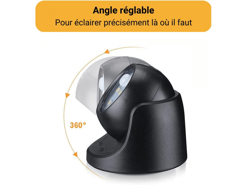  Spots led, spot led sans fil, 150 lumens, globe amovible, rotation et inclinaison à 360 degrés, fonctionne sur batterie, noir - réf. Szpb565663jjzj  - Conforama B